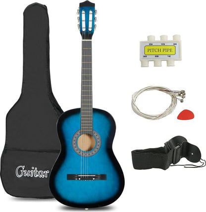 38 inch Acoustic Guitar Full Size Beginners Package Kit for Right-handed Starters Kids Music Lovers w/Case, Strap, Pitch Pipe and Pick