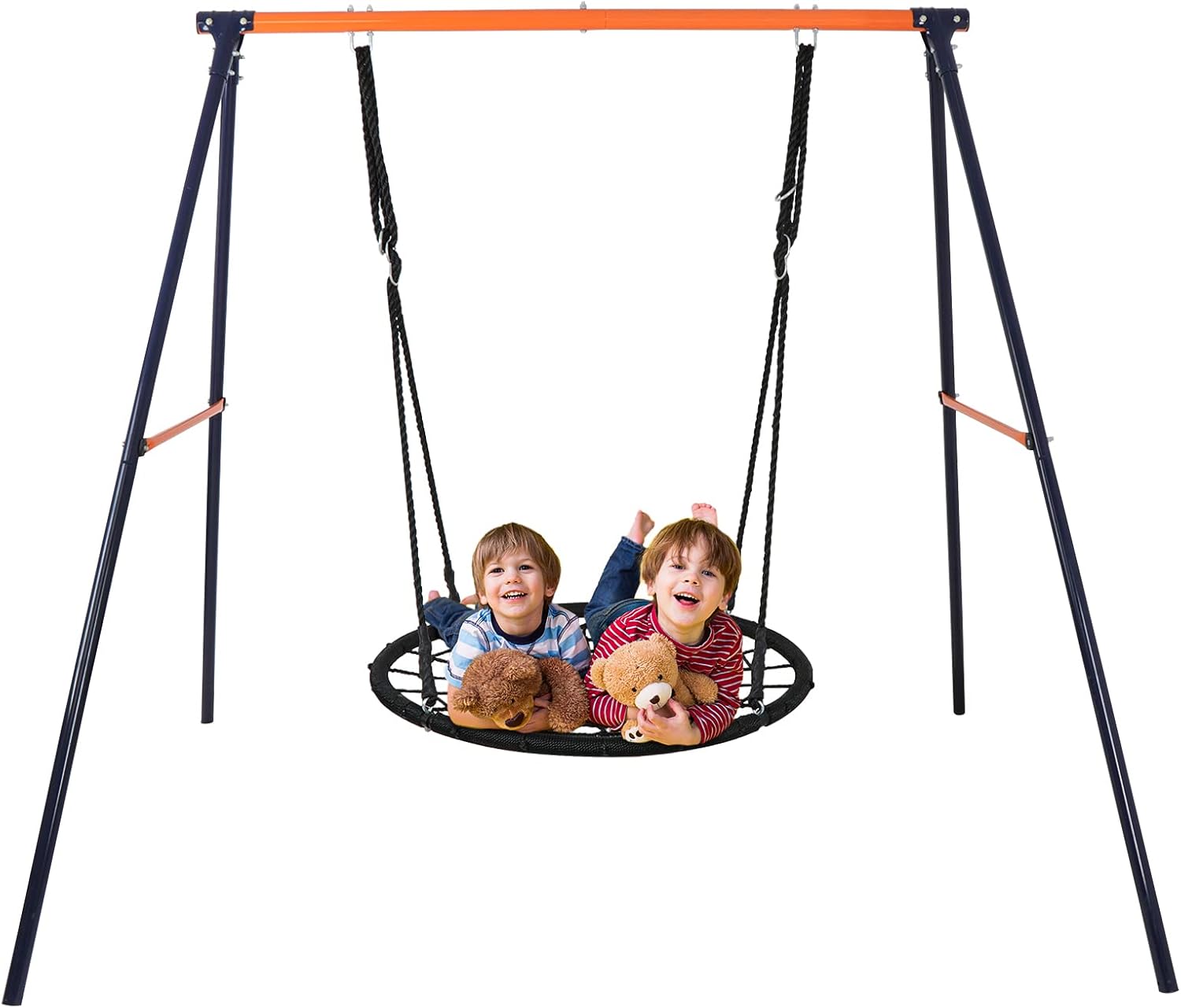 40’’ Spider Net Tree Swing and Metal Swing Frame Stand Swing Playset for Backyard Playground