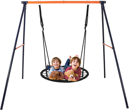 40’’ Spider Net Tree Swing and Metal Swing Frame Stand Swing Playset for Backyard Playground