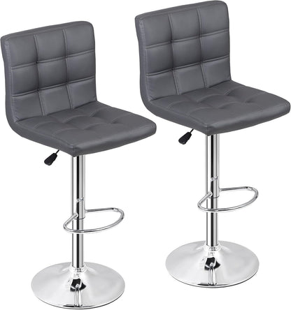 Set of 2 Modern PU Leather Adjustable Swivel Barstools with Square Back