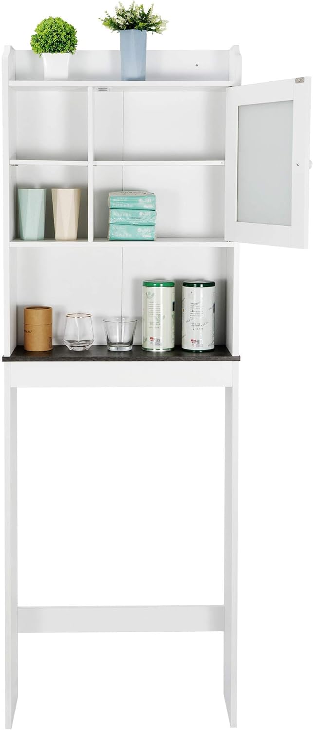 Freestanding Over The Toilet Storage Cabinet with Adjustable Shelf and Double Doors