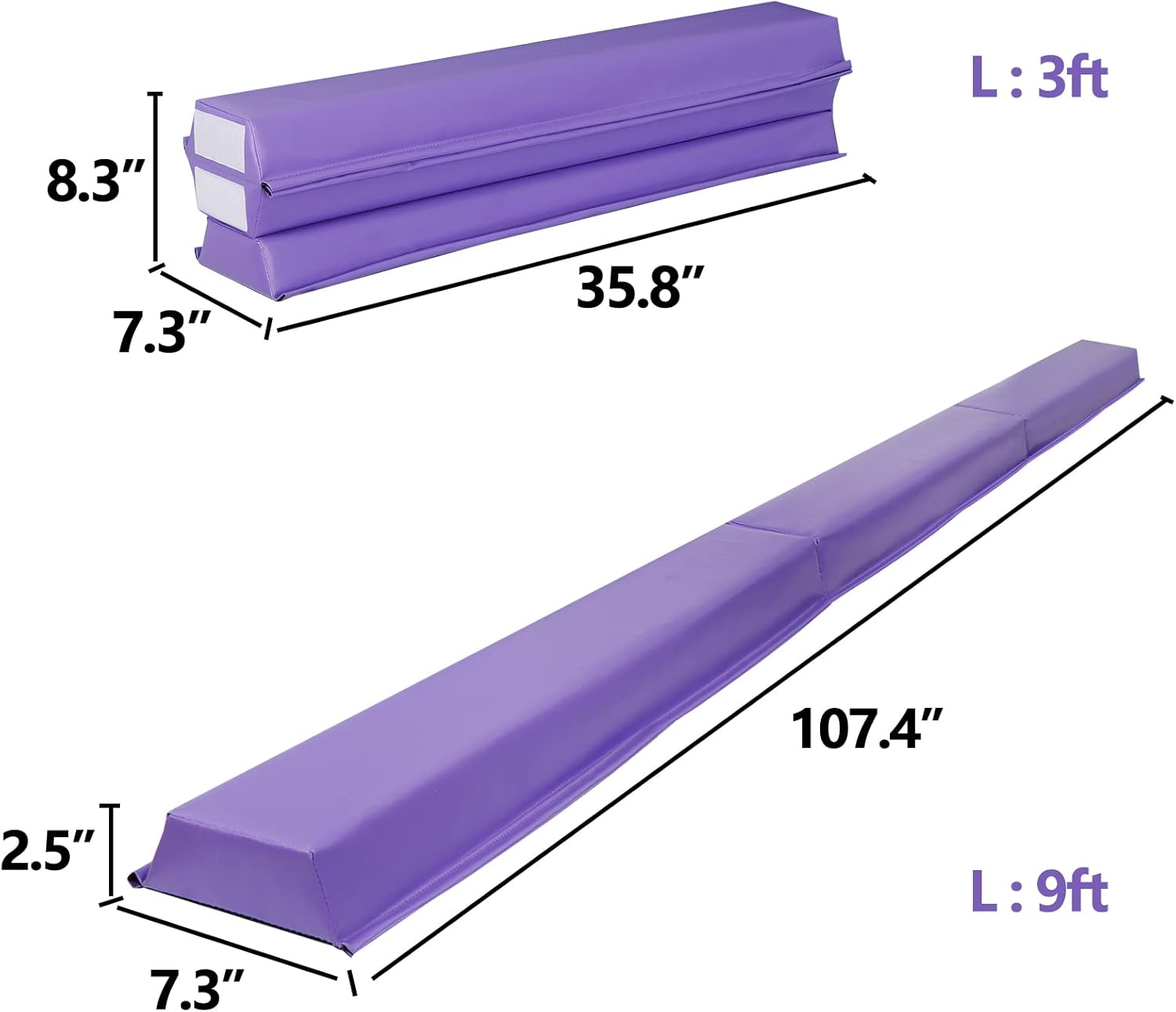 9ft Folding Gymnastics Balance Beam with Anti-Slip Base