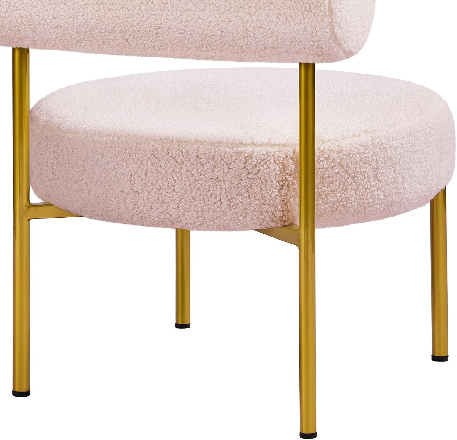 Boucle Vanity Chair, Modern Tufted Accent Chair, Cozy Sherpa Barrel Chair with Gold Legs, Club Chair for Living Room Bedroom Makeup Room Home Office, Pink