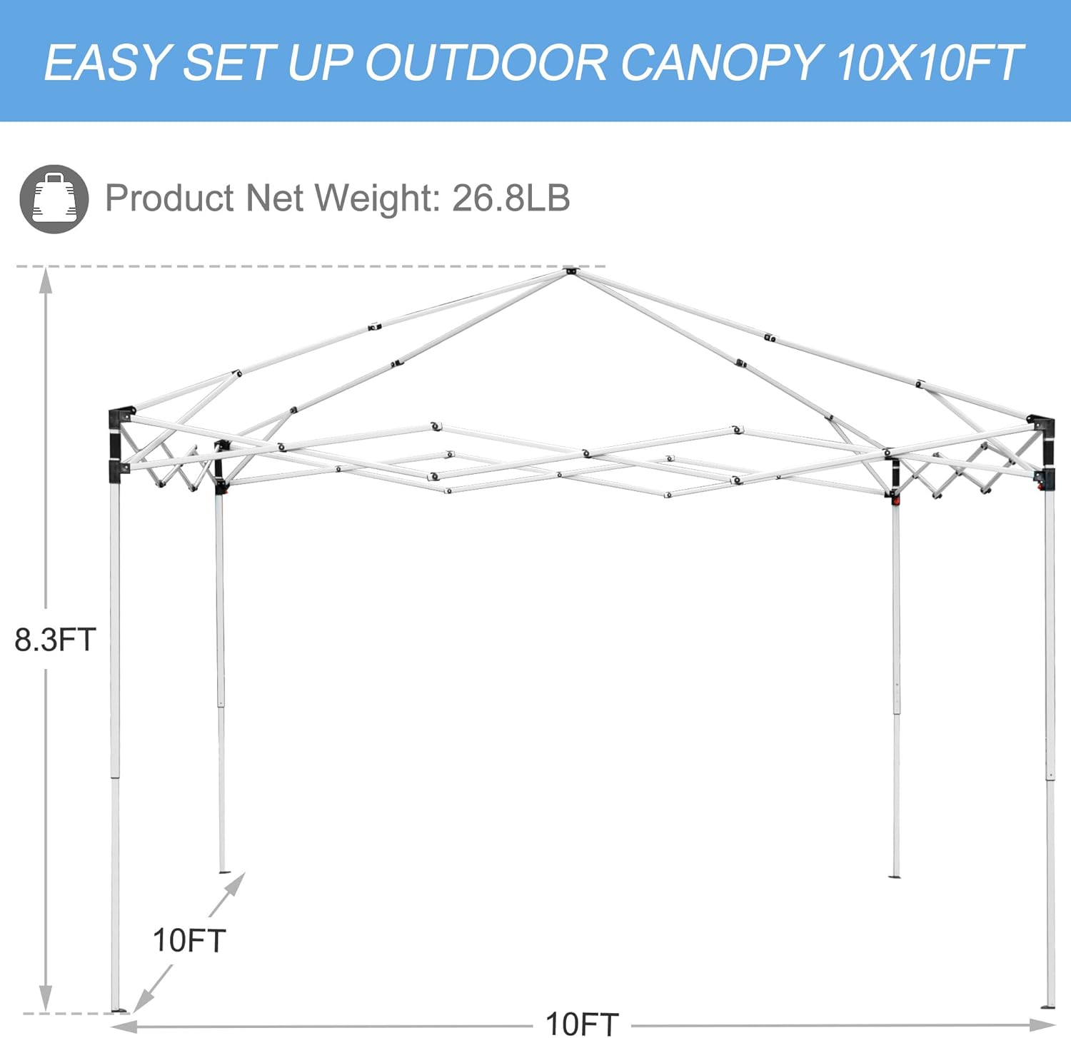 Adjustable Straight Leg Heights Instant Shelter Pop Up Canopy Tent with Wheeled Bag, Ropes