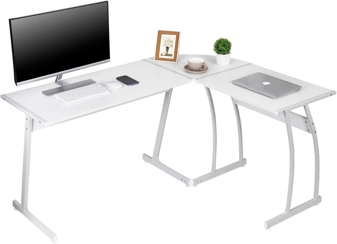 58&quot; L-Shaped Reversible Gaming Computer Corner Desk with Wood &amp; Steel Frame