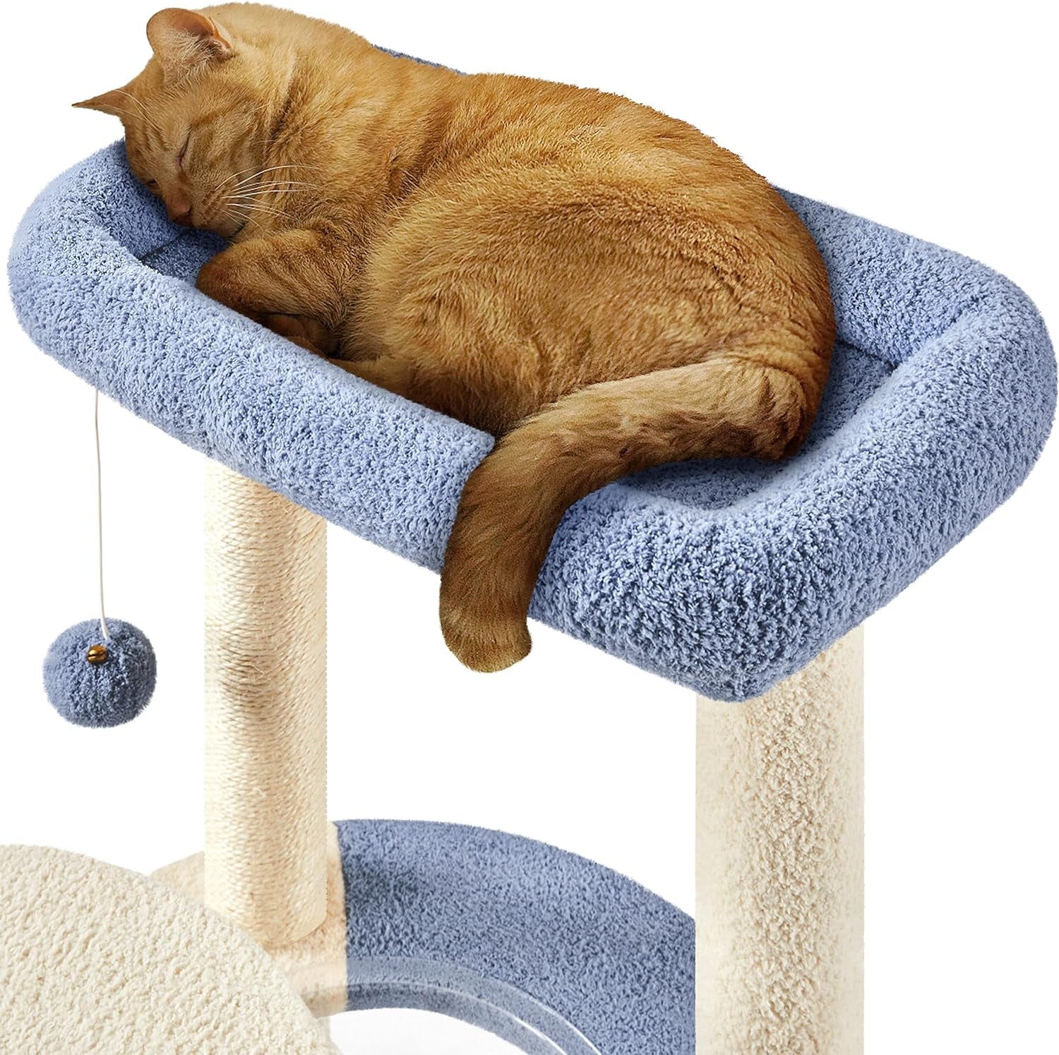 Cat Tree, 35.5In Cat Tower for Indoor Cats, Cat House with Scratching Posts &amp; Padded Perch &amp; Space Capsule, Cute Cat Tree, Cat Furniture for Kittens, Blue/Beige