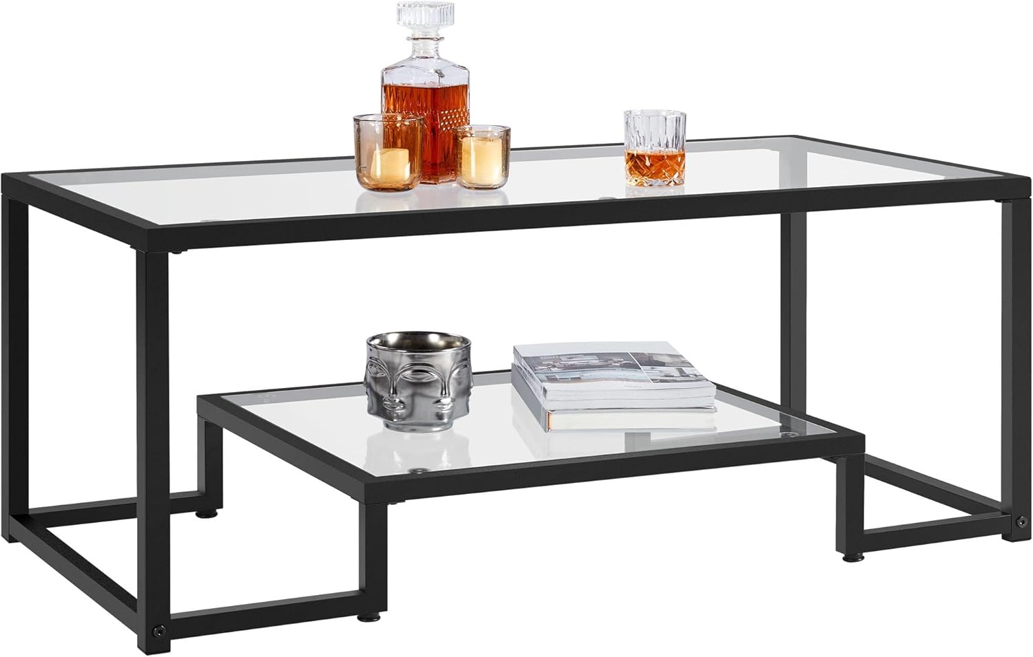 42&quot; 2-Tier Rectangular Glass Coffee Table