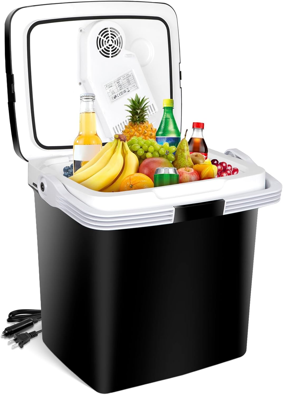 28 Quart Portable Mini Fridge Electric Cooler &amp; Warmer for Car - 12V DC Travel Refrigerator with Locking Handle