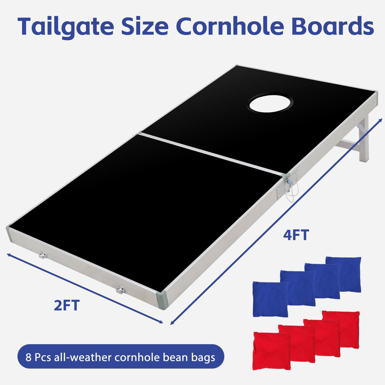 4 ft x 2 ft Portable Cornhole Set Foldable Aluminum Cornhole Boards with 8 Bean Bags &amp; Carrying Bag