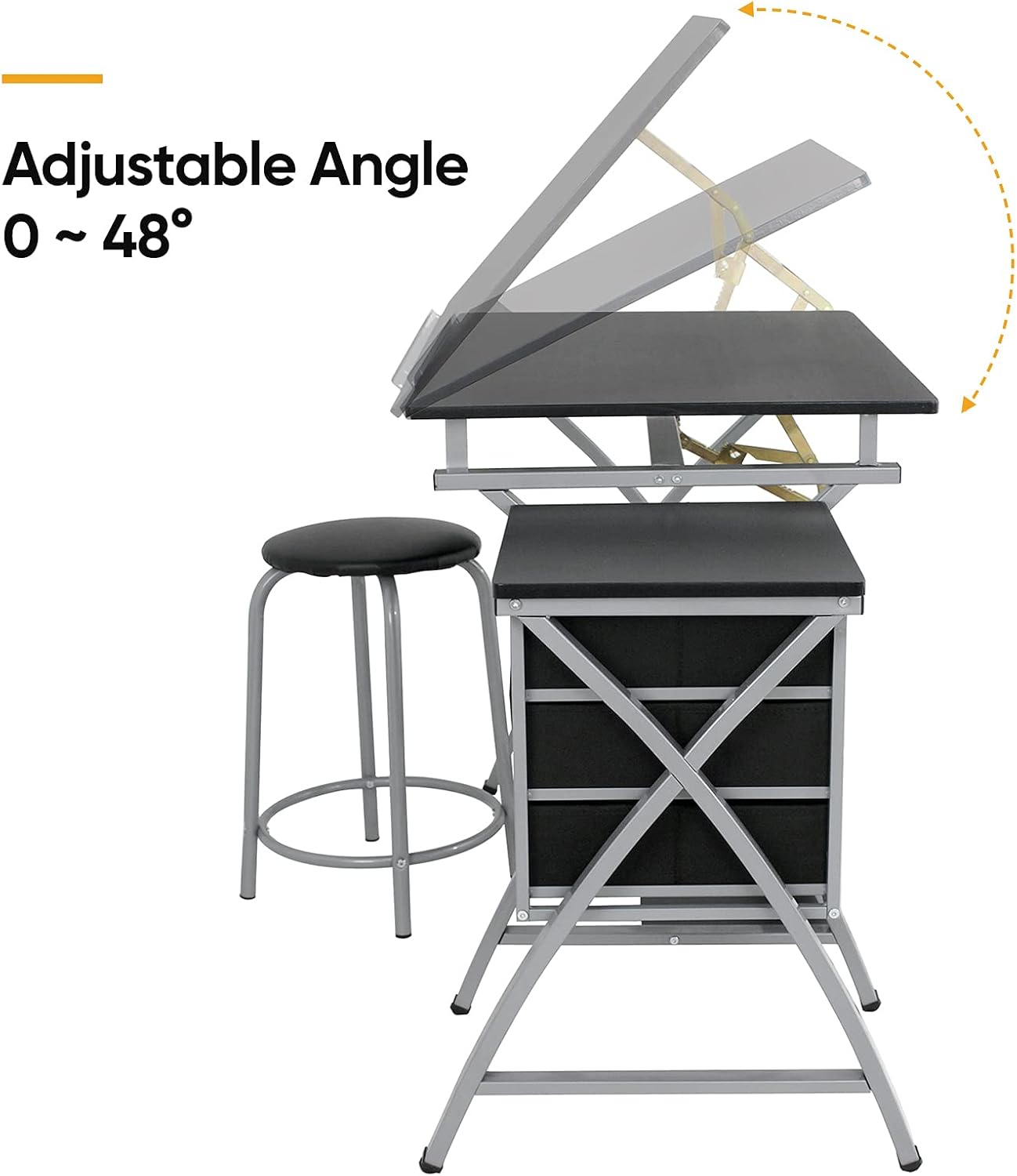 Tilted Drafting Table and Stool with Drawers