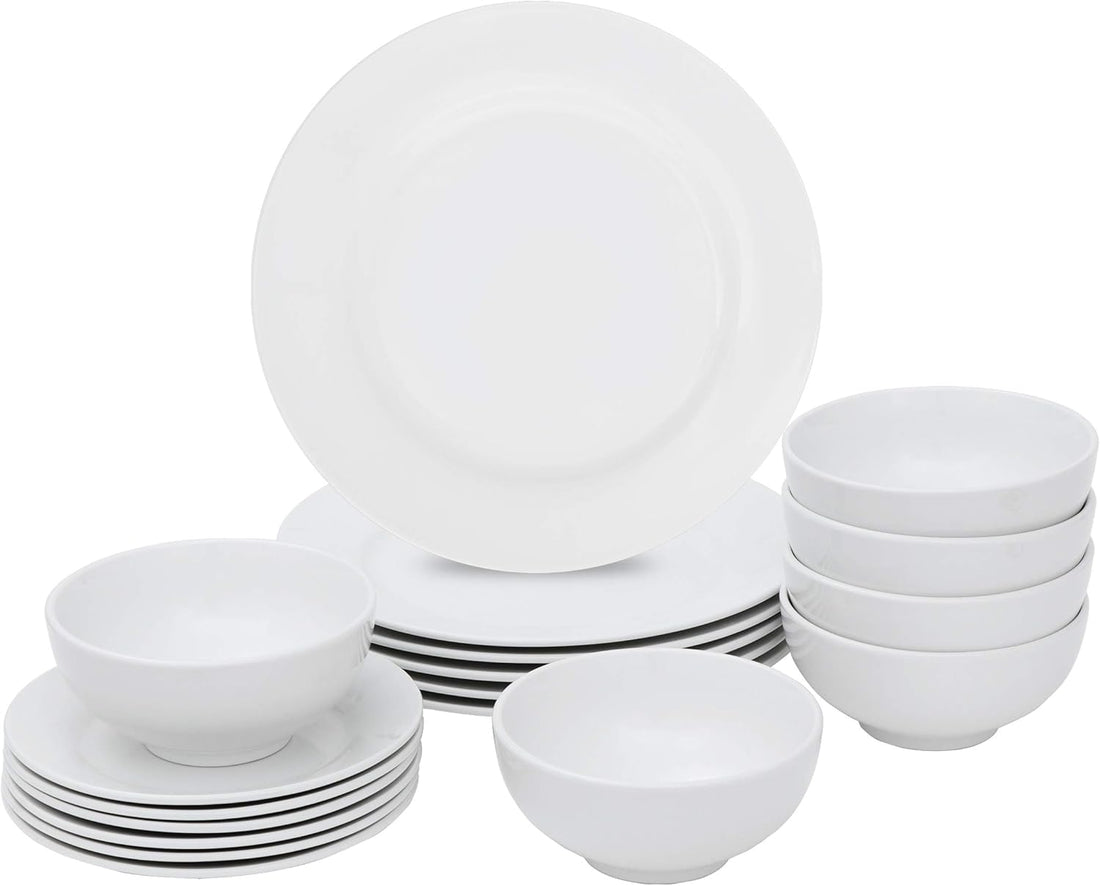 18 Piece White Dinnerware Set Service for 6 Dishwasher and Microwave Safe