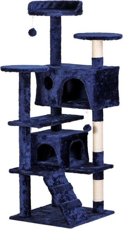 Cat Tree with Sisal-Covered Scratching Posts and 2 Plush Rooms