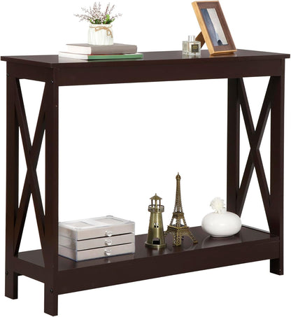 Narrow Console Table with 2-Tier Shelves for Entryway, Living Room, or Hallway