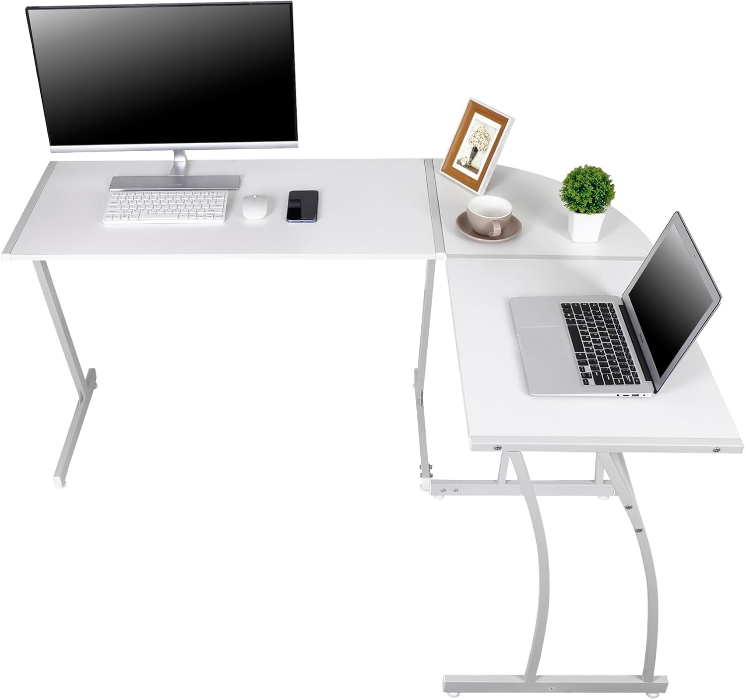 58&quot; L-Shaped Reversible Gaming Computer Corner Desk with Wood &amp; Steel Frame