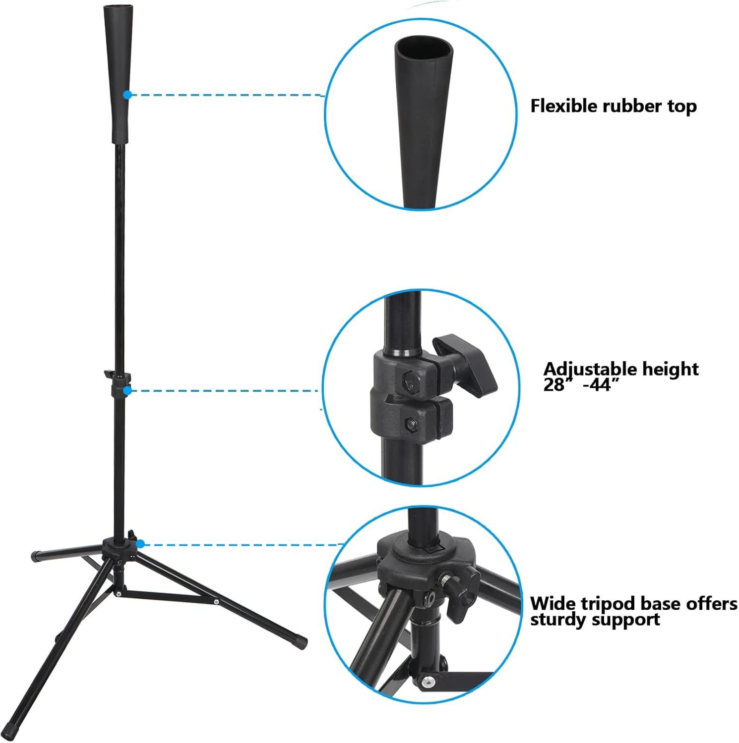 Height Adjustable Portable Baseball Batting Tee Stand with Rubber Topper for Hitting Drills