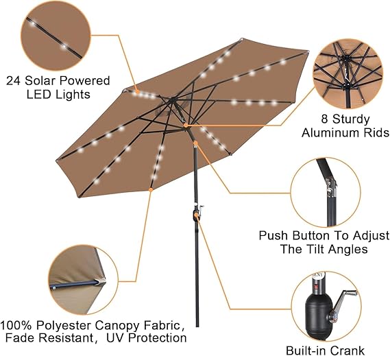 10ft Solar Outdoor Patio Umbrella