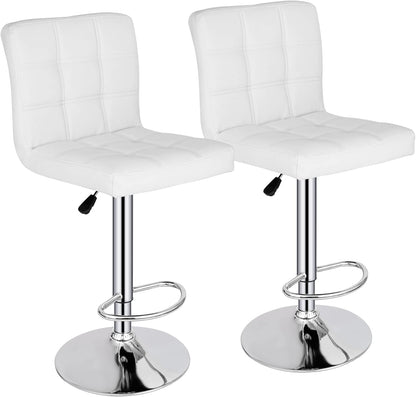 Set of 2 Modern PU Leather Adjustable Swivel Barstools with Square Back