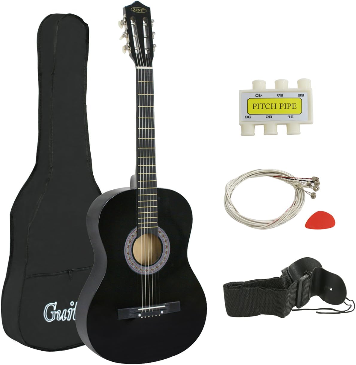 38 inch Acoustic Guitar Full Size Beginners Package Kit for Right-handed Starters Kids Music Lovers w/Case, Strap, Pitch Pipe and Pick