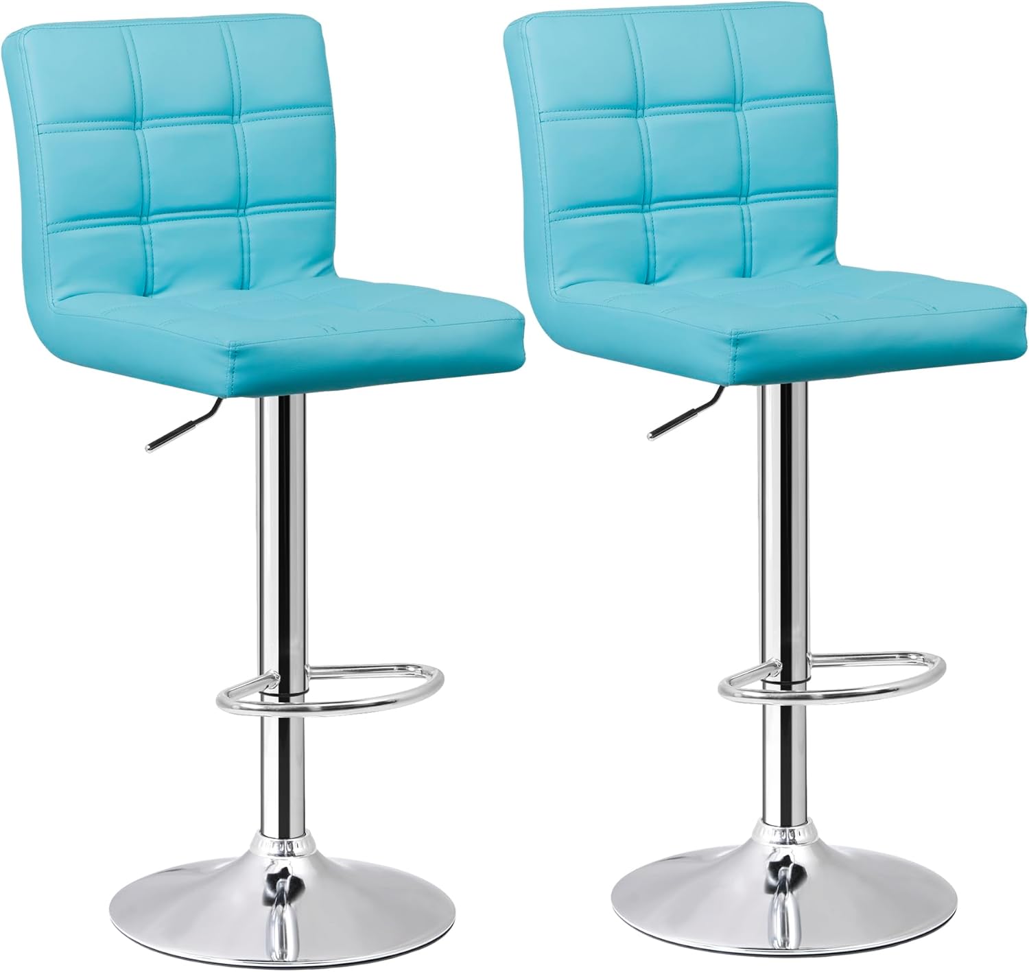 Set of 2 Modern PU Leather Adjustable Swivel Barstools with Square Back