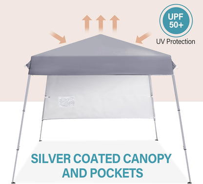 8x8 Ft Easy Set-up Pop Up Canopy Tent with Sidewall, 8 Stakes, 4 Ropes, 4 Sandbags