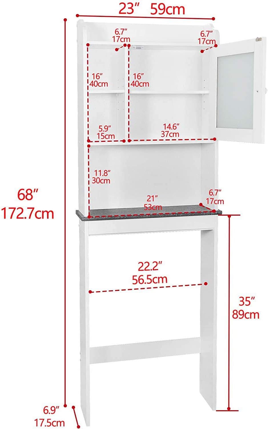 Freestanding Over The Toilet Storage Cabinet with Adjustable Shelf and Double Doors