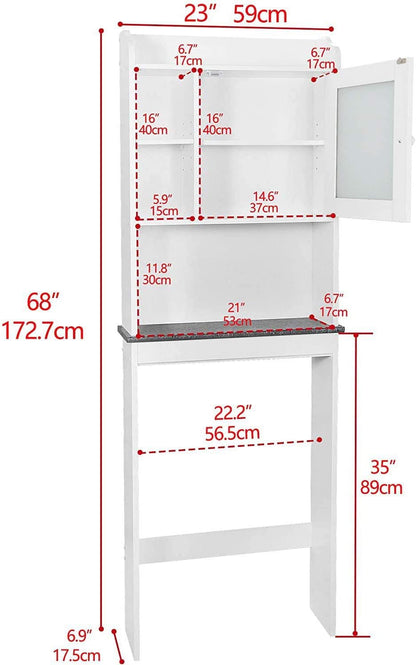 Freestanding Over The Toilet Storage Cabinet with Adjustable Shelf and Double Doors