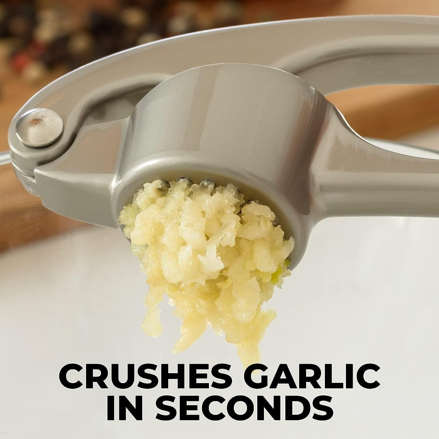 Premium Garlic Press Set - Rust Proof &amp; Dishwasher Safe Professional Garlic Mincer Tool - Easy-Squeeze, Easy-Clean with Soft, Ergonomic Handle - Silicone Garlic Peeler &amp; Brush (Silver)