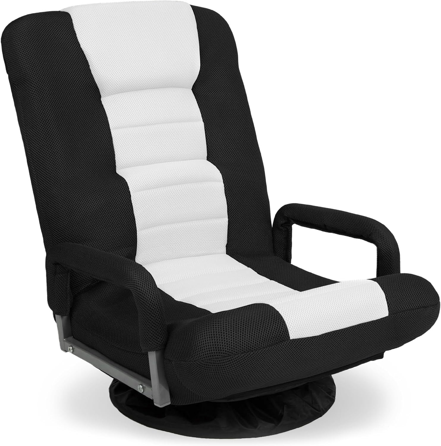 Swivel Gaming Chair 360 Degree Multipurpose Floor Chair Rocker for TV, Reading, Playing Video Games W/Lumbar Support, Armrest Handles, Adjustable Backrest - Black/White