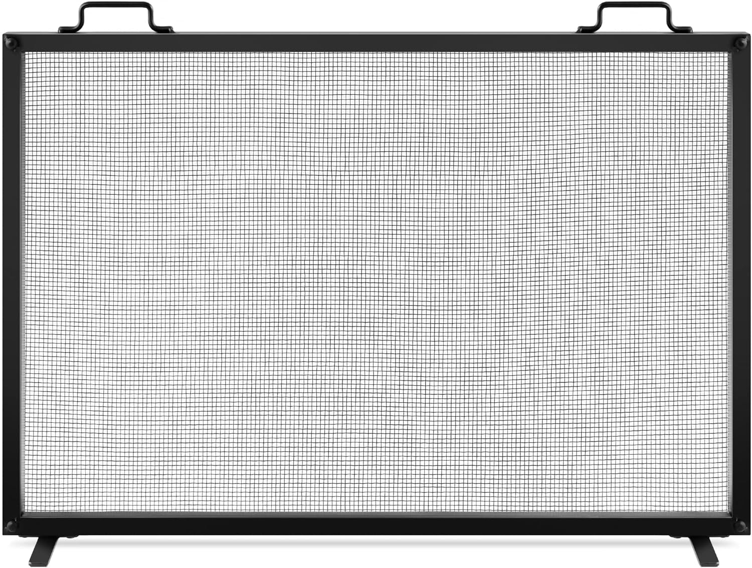 38X27In Single Panel Fireplace Screen Handcrafted Steel Mesh Spark Guard for Living Room, Bedroom Décor W/Handles - Black