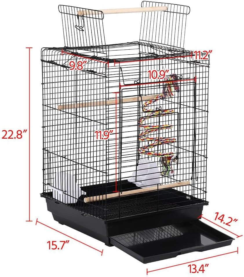 Open Play Top Travel Bird Cage for Conure Sun Parakeet Green Cheek Conure Lovebird Budgie Finch Canary, Small-Size Travel Portable