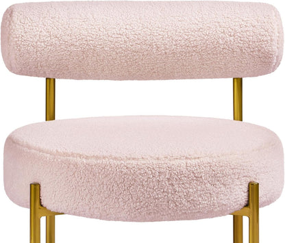 Boucle Vanity Chair, Modern Tufted Accent Chair, Cozy Sherpa Barrel Chair with Gold Legs, Club Chair for Living Room Bedroom Makeup Room Home Office, Pink