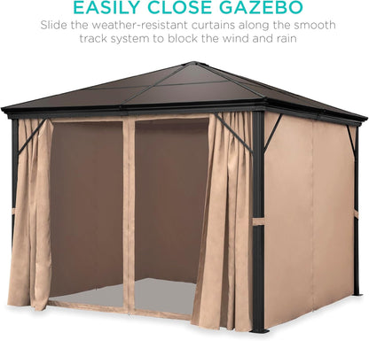 10X10Ft Hardtop Gazebo, Outdoor Aluminum Canopy for Backyard, Patio, Garden W/Side Curtains, Mosquito Netting, Zippered Door