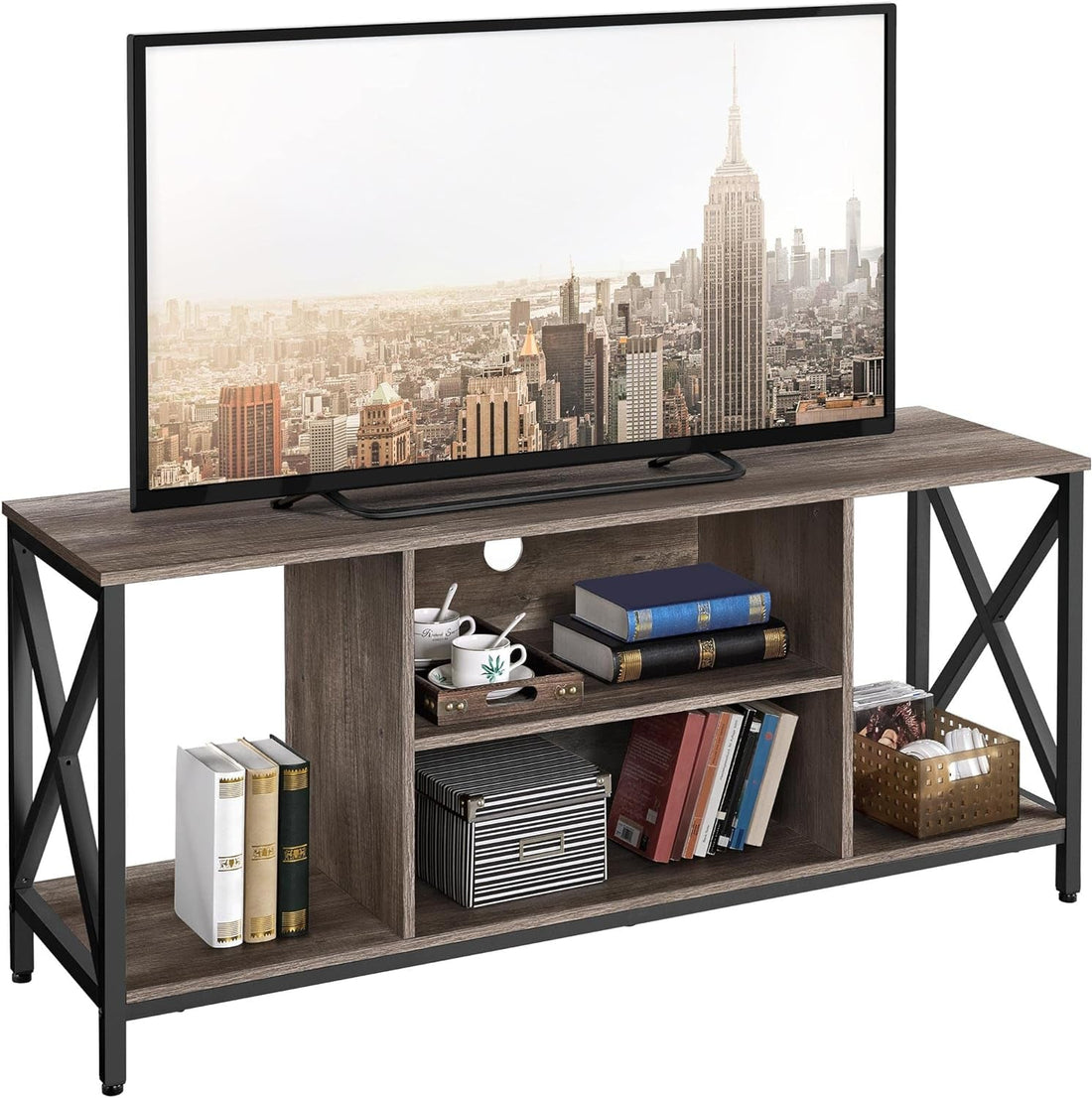 TV Stand for 65 Inch TV, Media Entertainment Center with Storage Shelves for Living Room, TV Console Table for Bedroom, Taupe Wood