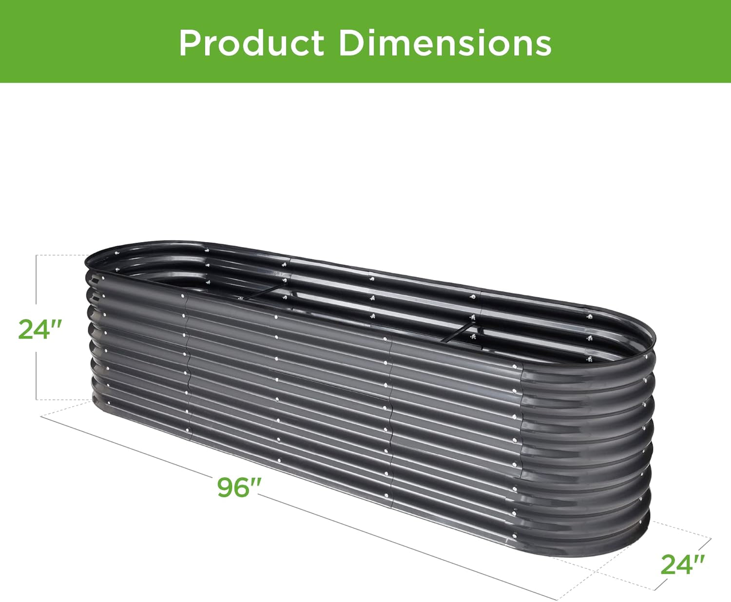 8X2X2Ft Metal Raised Garden Bed, Oval Outdoor Deep Root Planter Box for Vegetables, Herbs W/ 4 Support Bars, 215 Gal Capacity - Charcoal