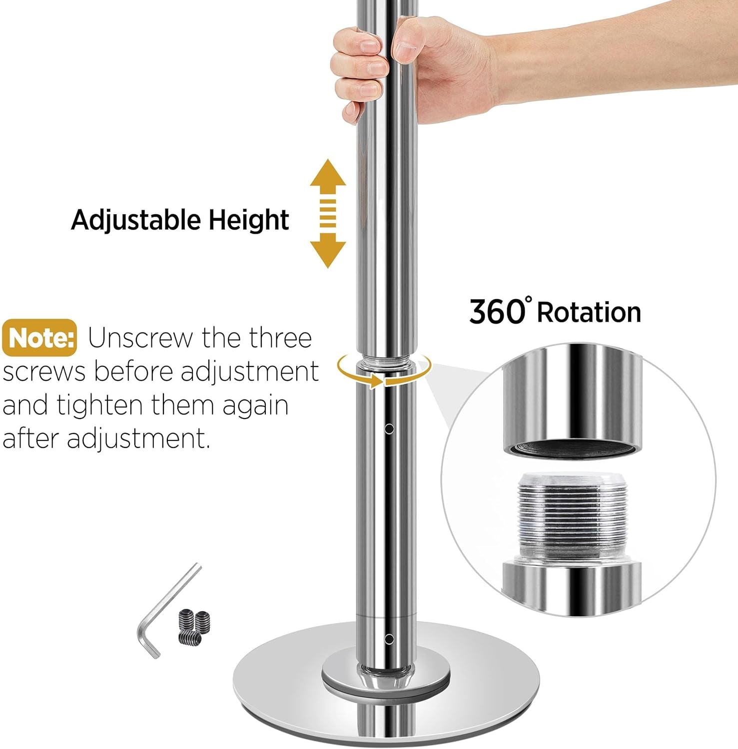 Dance Pole Portable Dancing Pole Height Adjustable 6.9Ft-9Ft Static Spinning Pole for Apartment, Silver/Argent