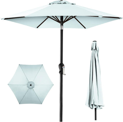 10Ft Outdoor Steel Polyester Market Patio Umbrella W/Crank, Easy Push Button, Tilt, Table Compatible - Tan