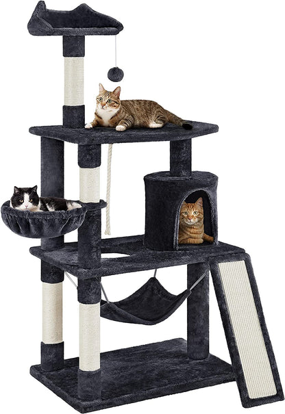 63.5″ H Cat Tree, Multi Level Cat Tree Condo with Basket Hammock Scratching Post, Cat Furniture for Indoor Cats