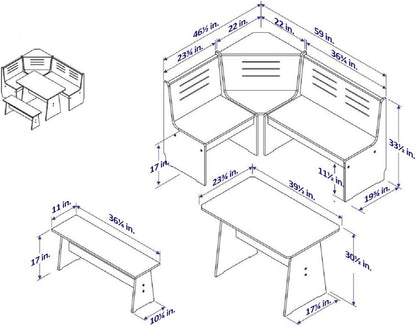 Chapman 2-Tone Natural/White Solid Wood Reversible Breakfast Nook