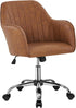 Modern Faux Leather Desk Chair Height Adjustable Task Chair Swivel Office Chair Makeup Chair Computer Chair Mid Back Chair Living Room Chairs with Arms Retro Brown