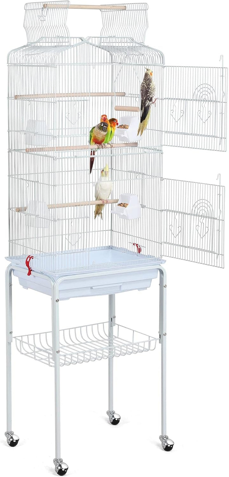 64-Inch Play Open Top Medium Small Bird Cage with Detachable Rolling Stand for Parrot Lovebirds Finches Canaries Parakeets Cockatiels Budgie Parrotlet Conures