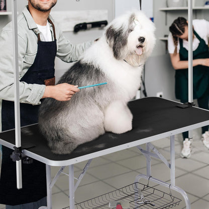 45-Inch Large Heavy Duty Pet Dog Grooming Table W/Adjustable Overhead Arm, Clamps, Two Grooming Noose, Tray