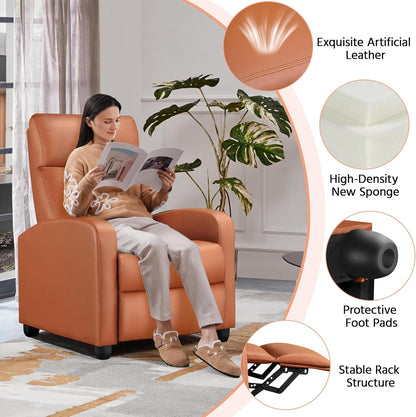 Recliner Chair PU Leather Recliner Sofa Home Theater Seating with Lumbar Support Overstuffed High-Density Sponge Push Tan Recliners