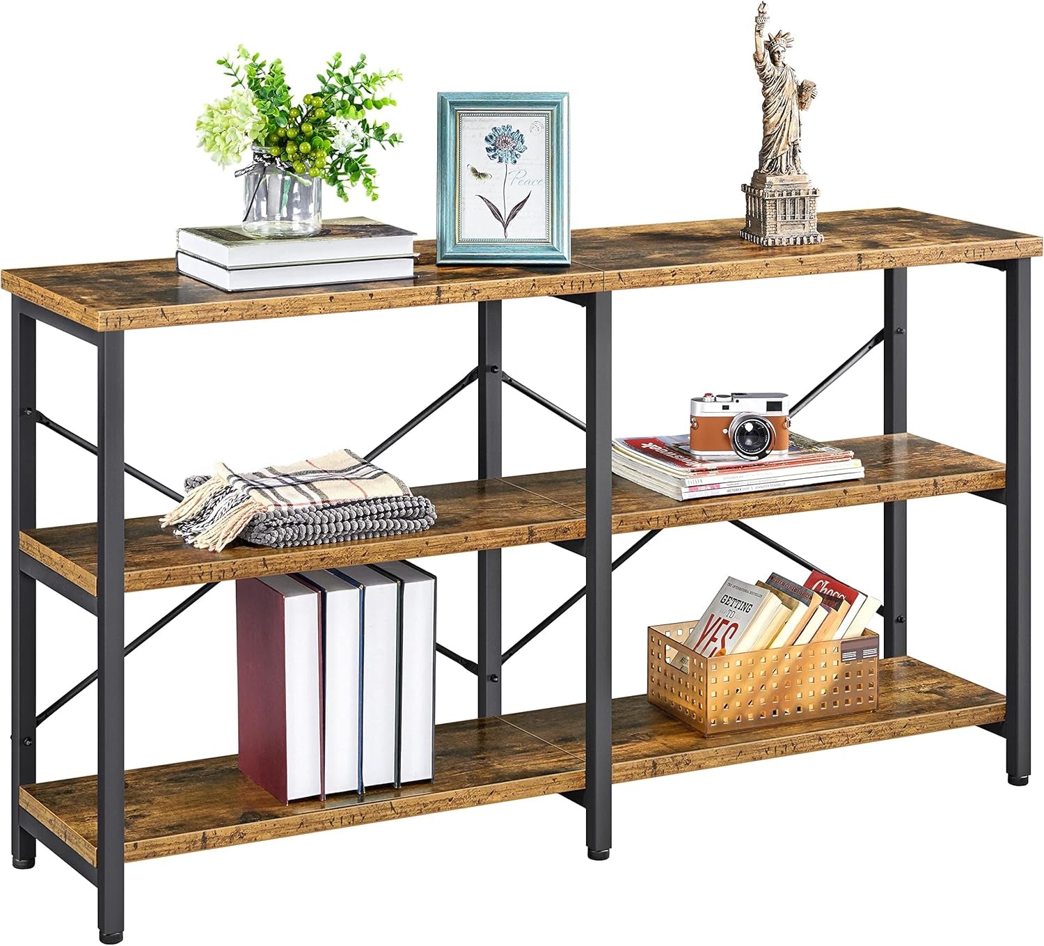 Console Table with Storage Shelves, 3-Tier Industrial Entryway Table, 55 Inch Long behind Couch Sofa Table for Entryway/Living Room/Hallway/Bedroom, Gray