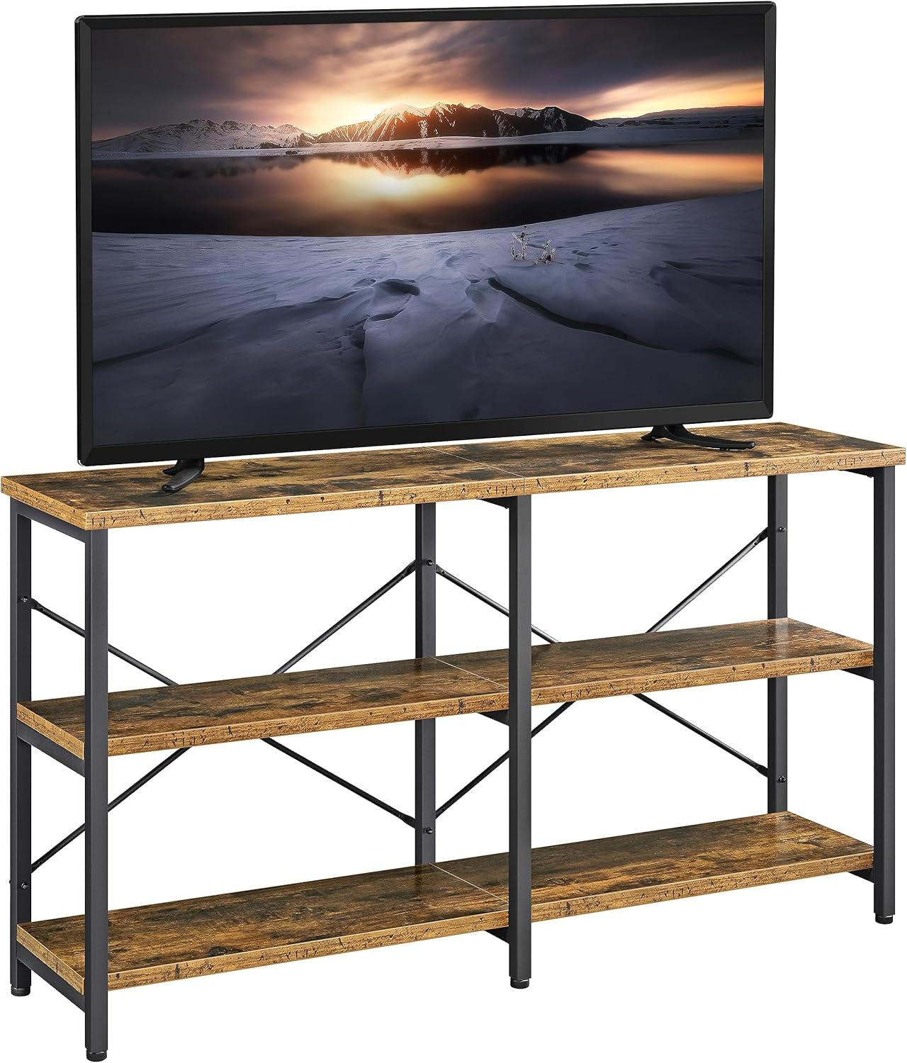 TV Stand for TV up to 65 Inch, 55 Inch Media Console Table with 3-Tier Storage Shelves for Living Room, Entertainment Center with Metal Frame, Rustic Brown