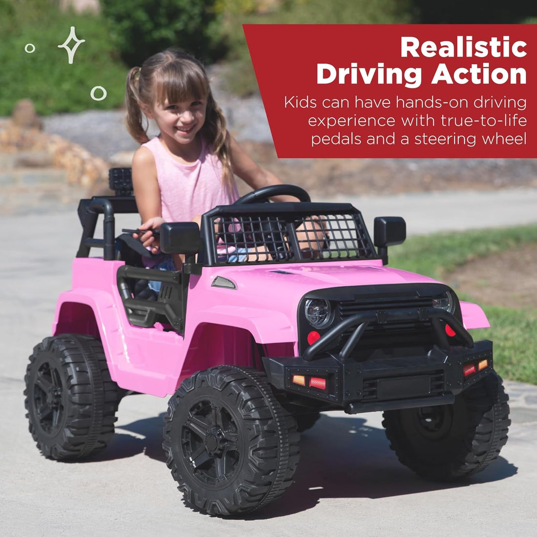 12V Kids Ride on Truck Car W/Parent Remote Control, Spring Suspension, LED Lights, AUX Port - Pink