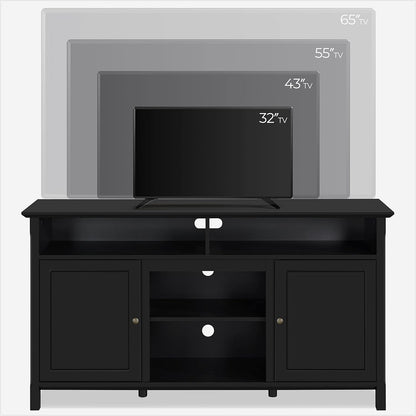 Black TV Stand for Tvs up to 65 Inch, Modern Media Entertainment Center with Double Doors, TV Cabinet TV Console with Storage for Living Room &amp; Bedroom, 31 in Tall