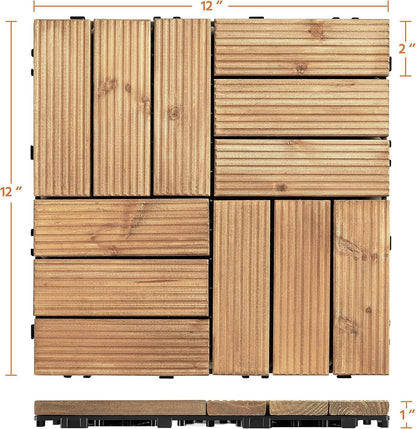 Patio Tiles Wooden Interlocking Deck Tiles 27PCS Garden Floor 12&quot;X12&quot;Indoor Outdoor Composite Decking for Porch Poolside Balcony Backyard1 Sq. Ft/Piece, Natural Wood