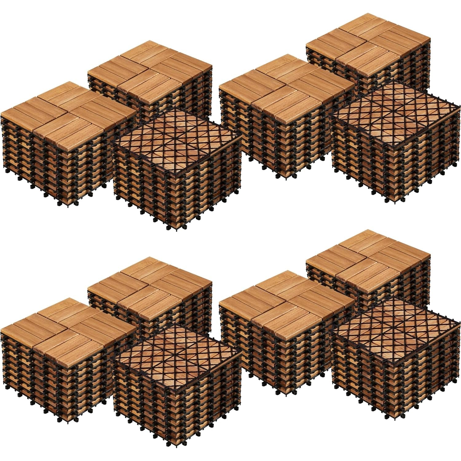 27Pcs Hardwood Interlocking Patio Deck Tiles Acacia Waterproof Wood Flooring Tiles for Patio Garden Poolside, 12&