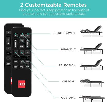 Ergonomic Split King Size Adjustable Bed, Zero Gravity Base for Stress Management W/Wireless Remote Control, Massage, USB Ports