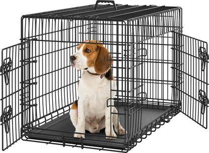 42 Inch Dog Crate Double Door Dog Crate W/Divider for Puppy to Adult XL Collapsible Metal Dog Crate with Removable Tray Wire Dog Kennel Pet Crate for Large Dogs Portable Travel Cage, Black